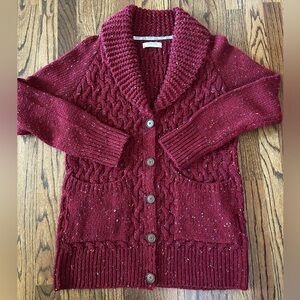 Anthropologie Maroon Isabella Sinclair Shawl Collar Fisherman’s Knit Sweater